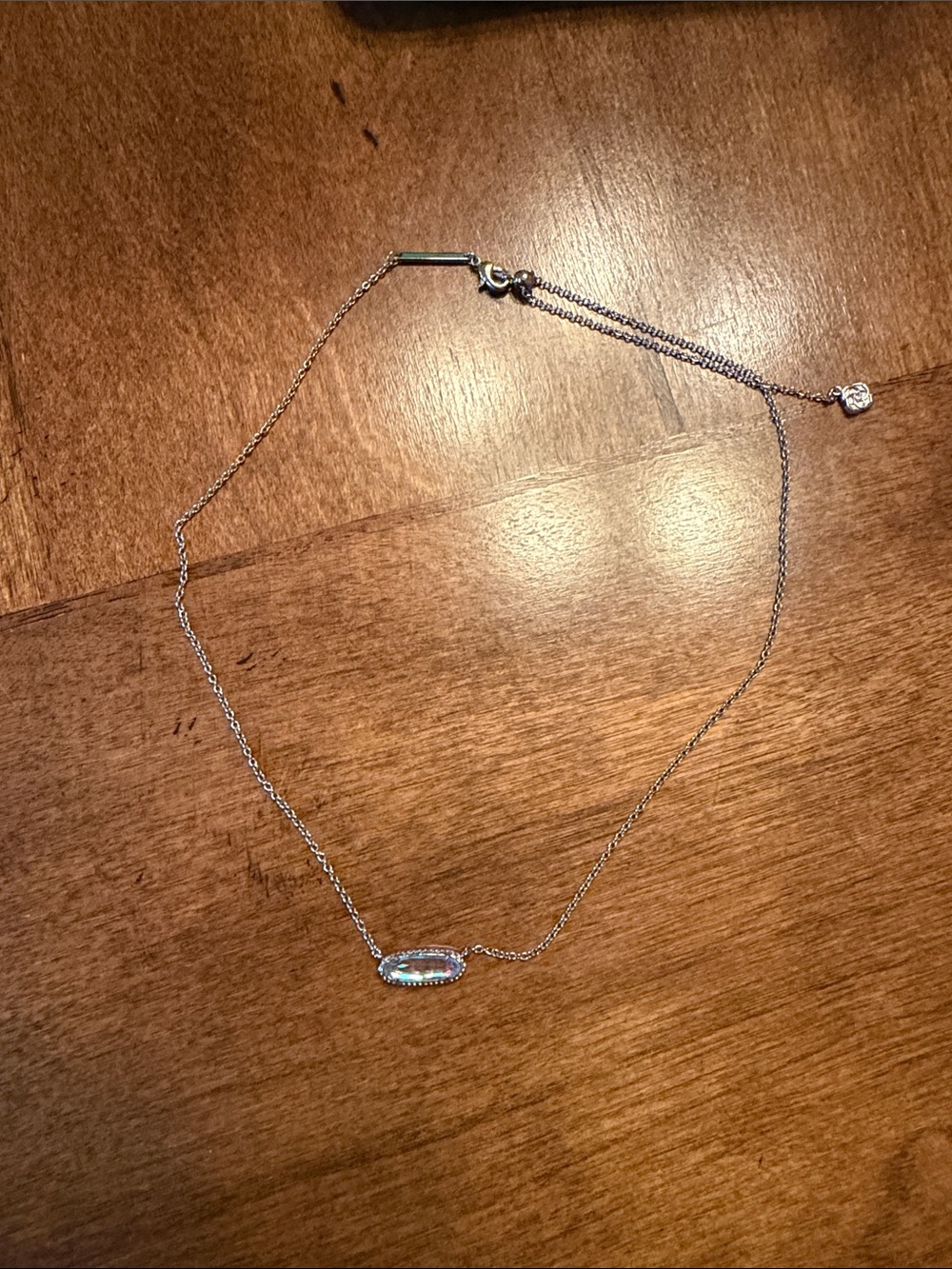 Kendra Scott Silver Necklace with Dichroic Glass Oval Stone